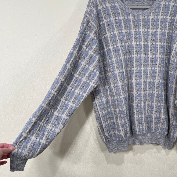 Vintage Van Heusen Blue Plaid Grandpa Sweater Coastal Grandma Soft Boy Unisex XL - Picture 4 of 7